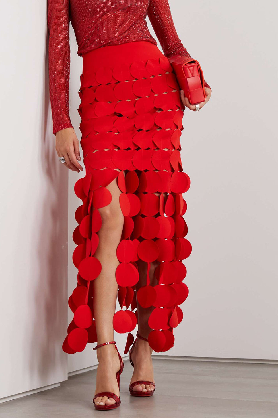Katelyn Fringe Midi Skirt - Red Avalabel
