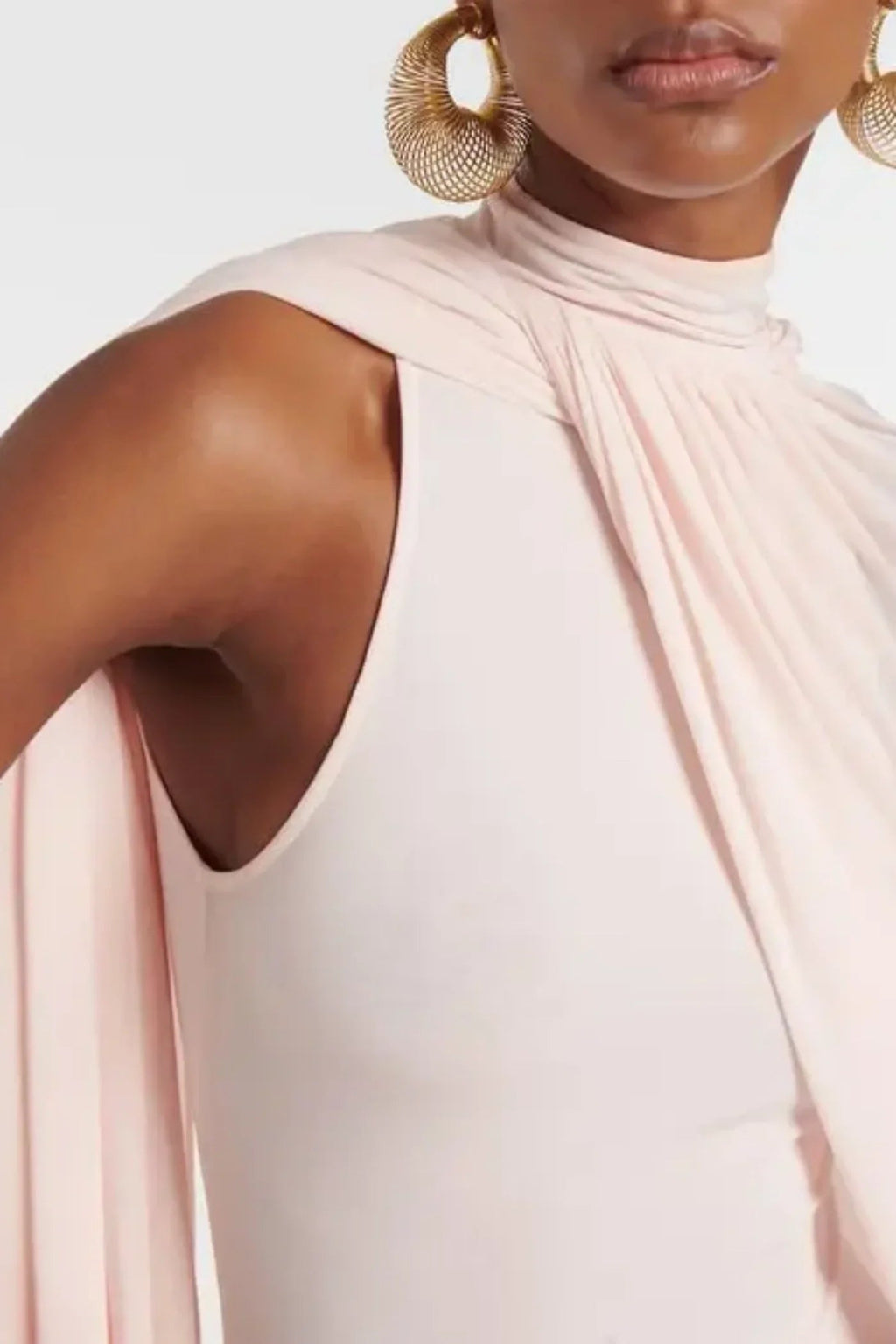 Asymmetric Cape Draped Midi Dress Avalabel