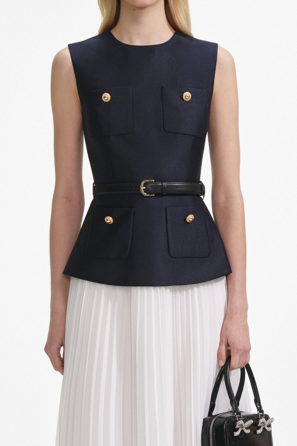 Sleeveless Belted Chiffon Midi Dress Avalabel