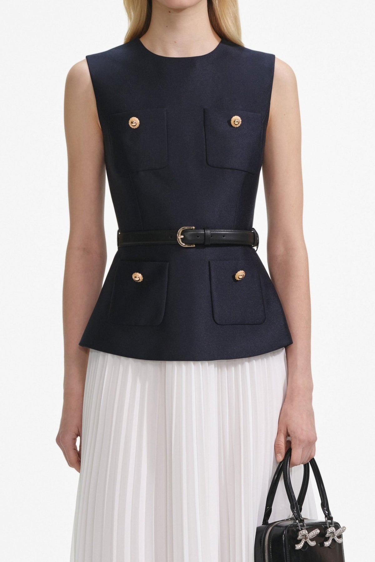 Sleeveless Belted Chiffon Midi Dress Avalabel