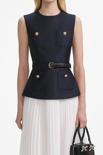 Sleeveless Belted Chiffon Midi Dress