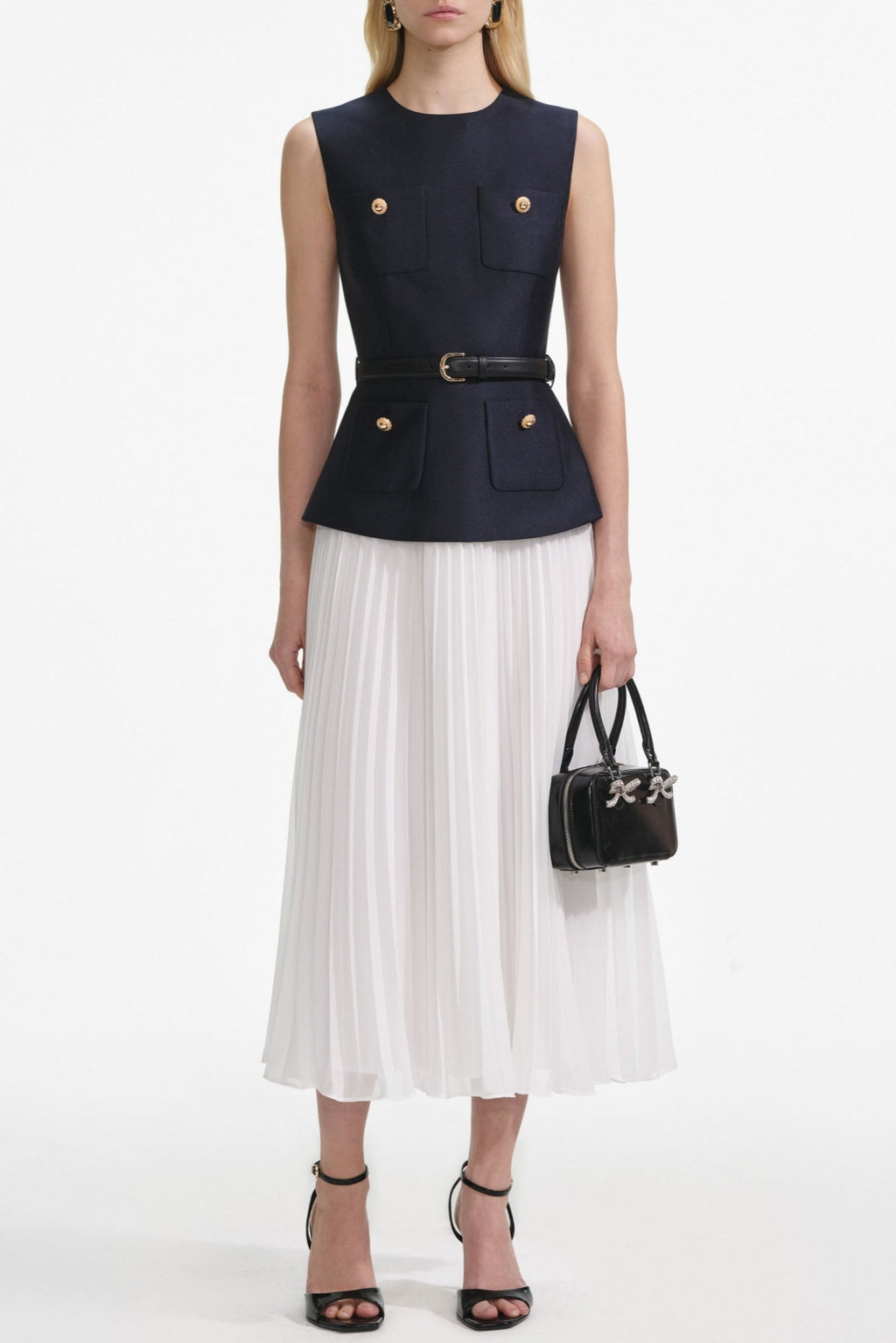 Sleeveless Belted Chiffon Midi Dress Avalabel