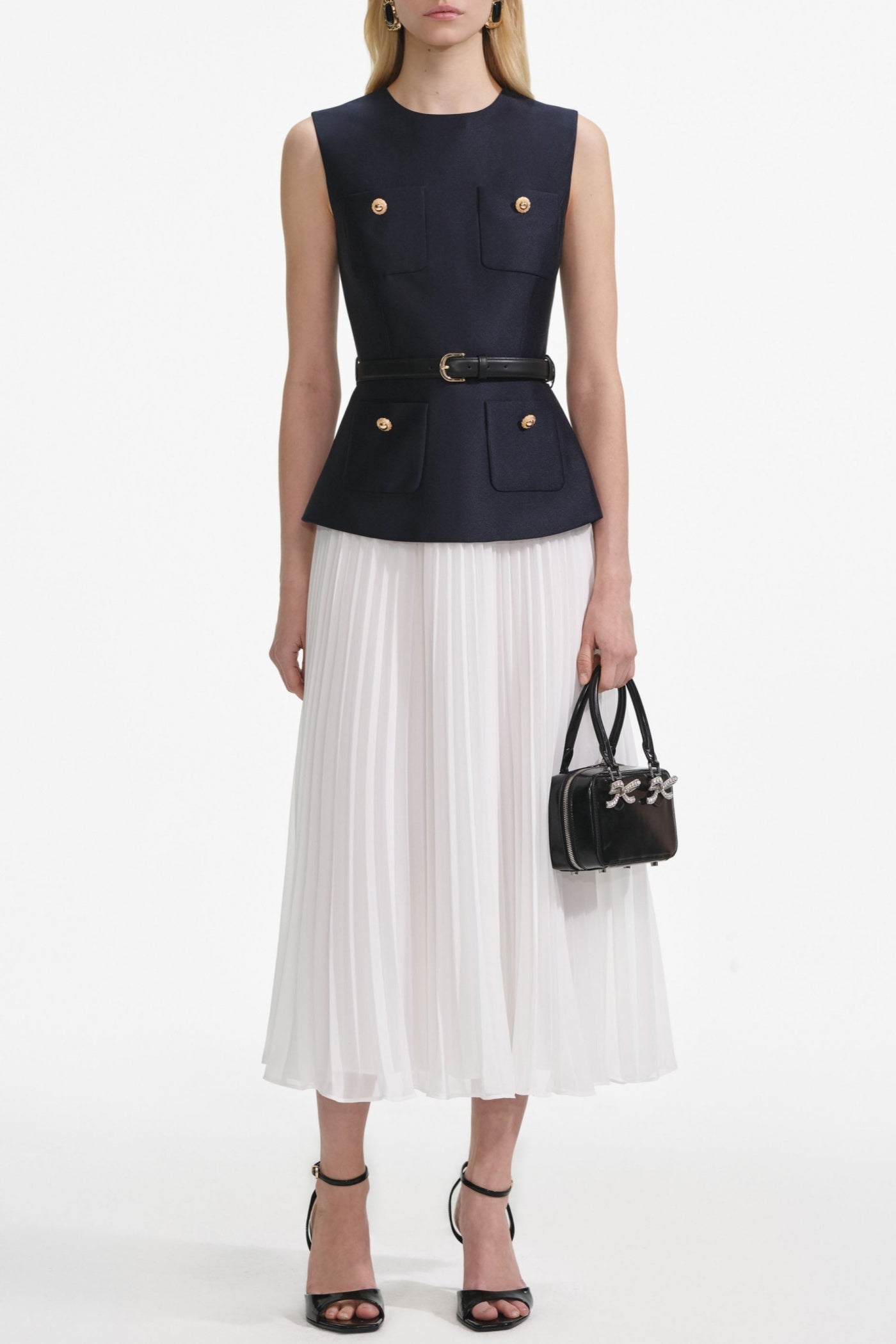 Sleeveless Belted Chiffon Midi Dress Avalabel