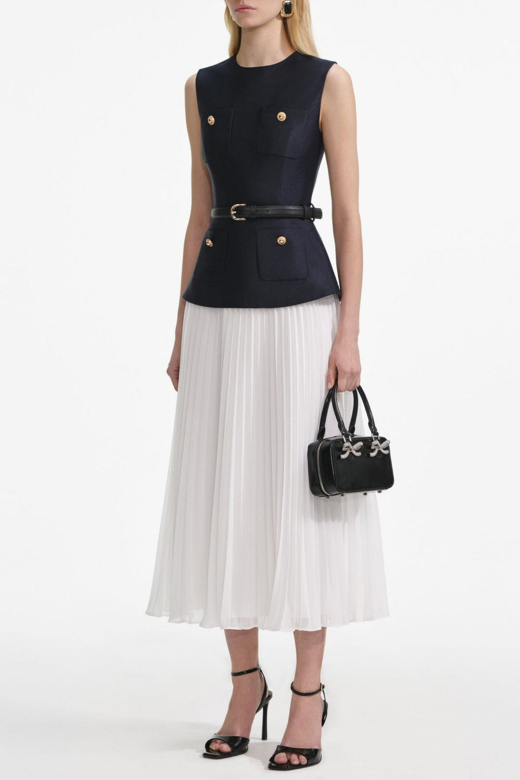 Sleeveless Belted Chiffon Midi Dress Avalabel