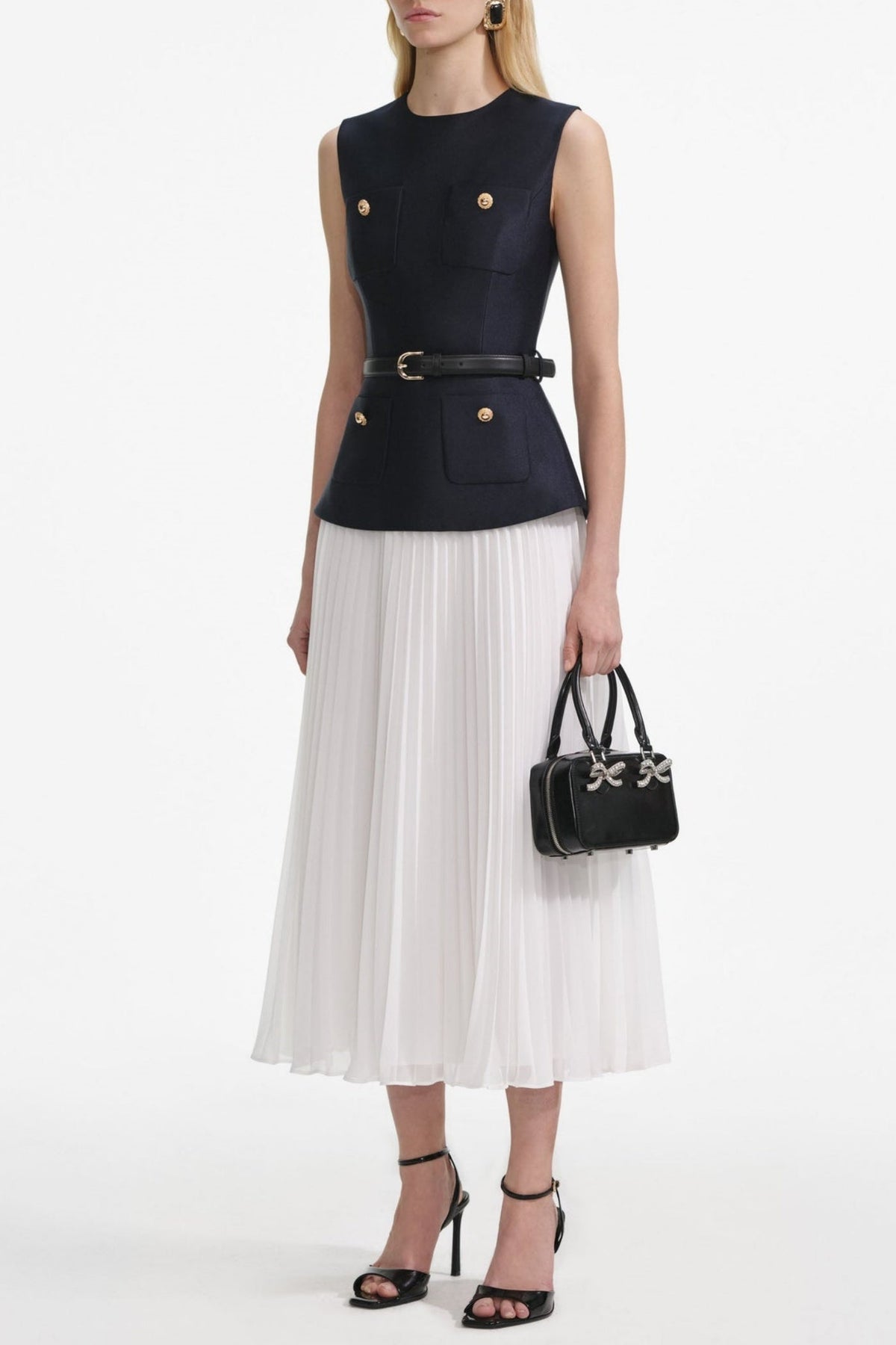 Sleeveless Belted Chiffon Midi Dress Avalabel