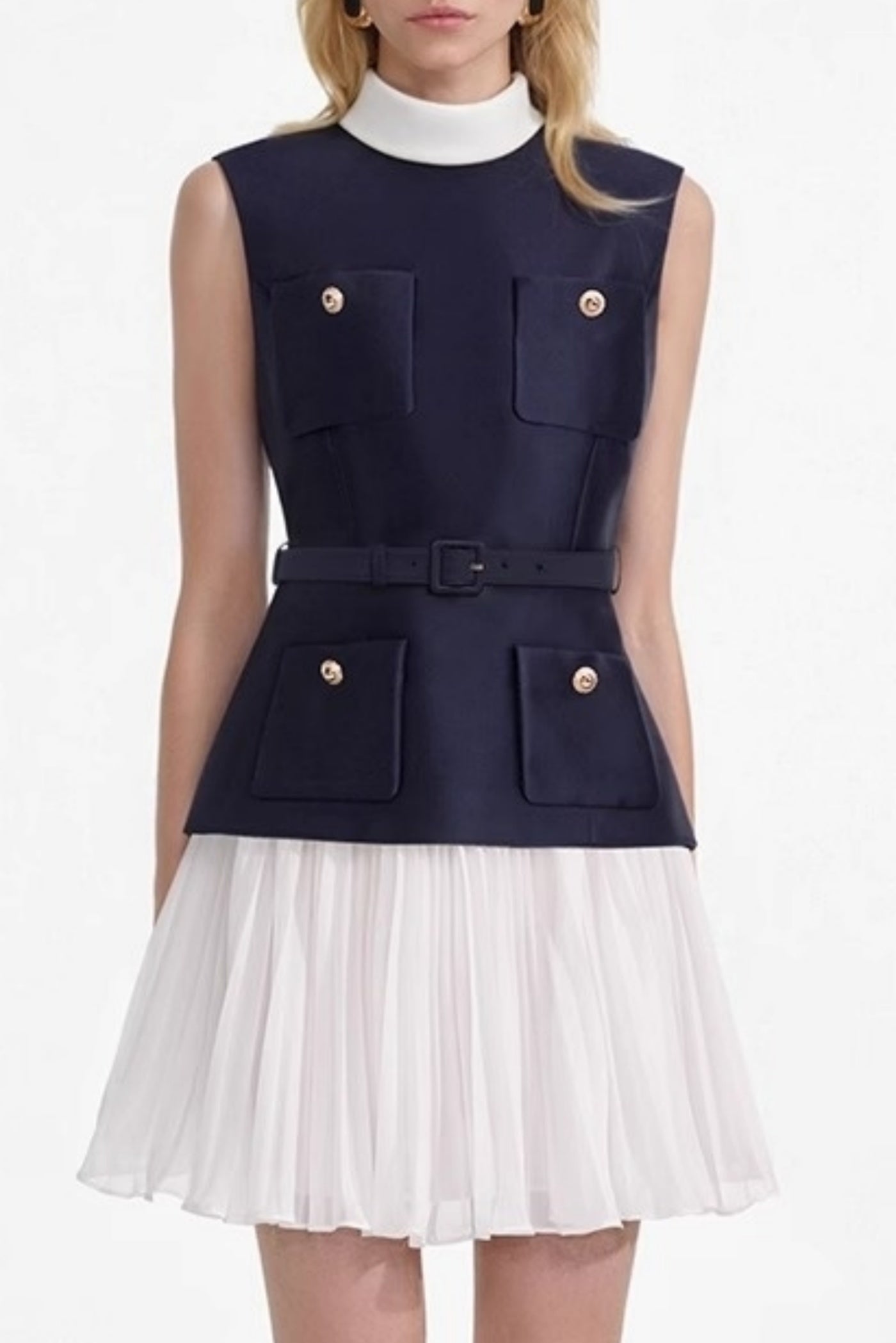 Sleeveless Belted Chiffon Mini Dress Avalabel