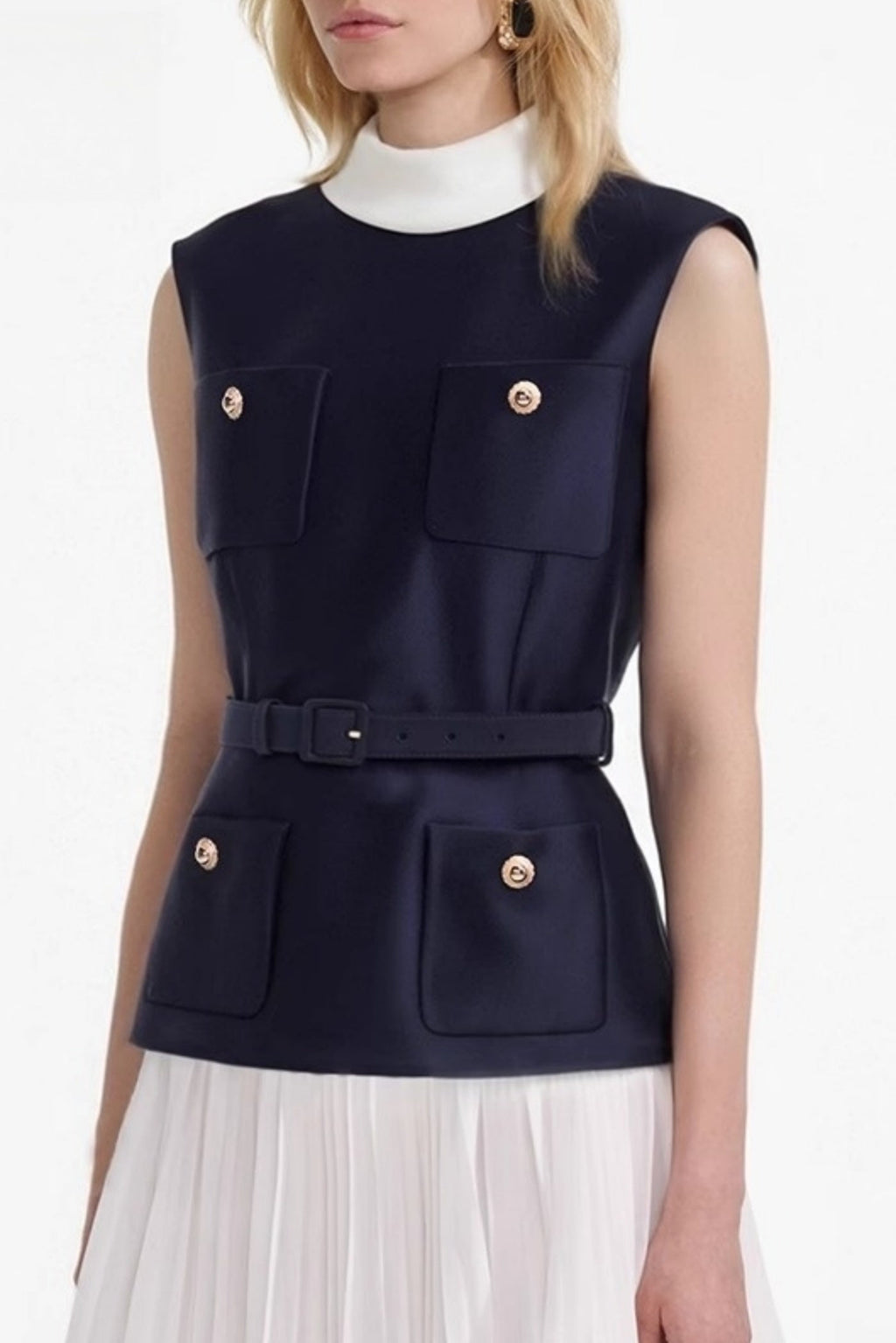 Sleeveless Belted Chiffon Mini Dress Avalabel