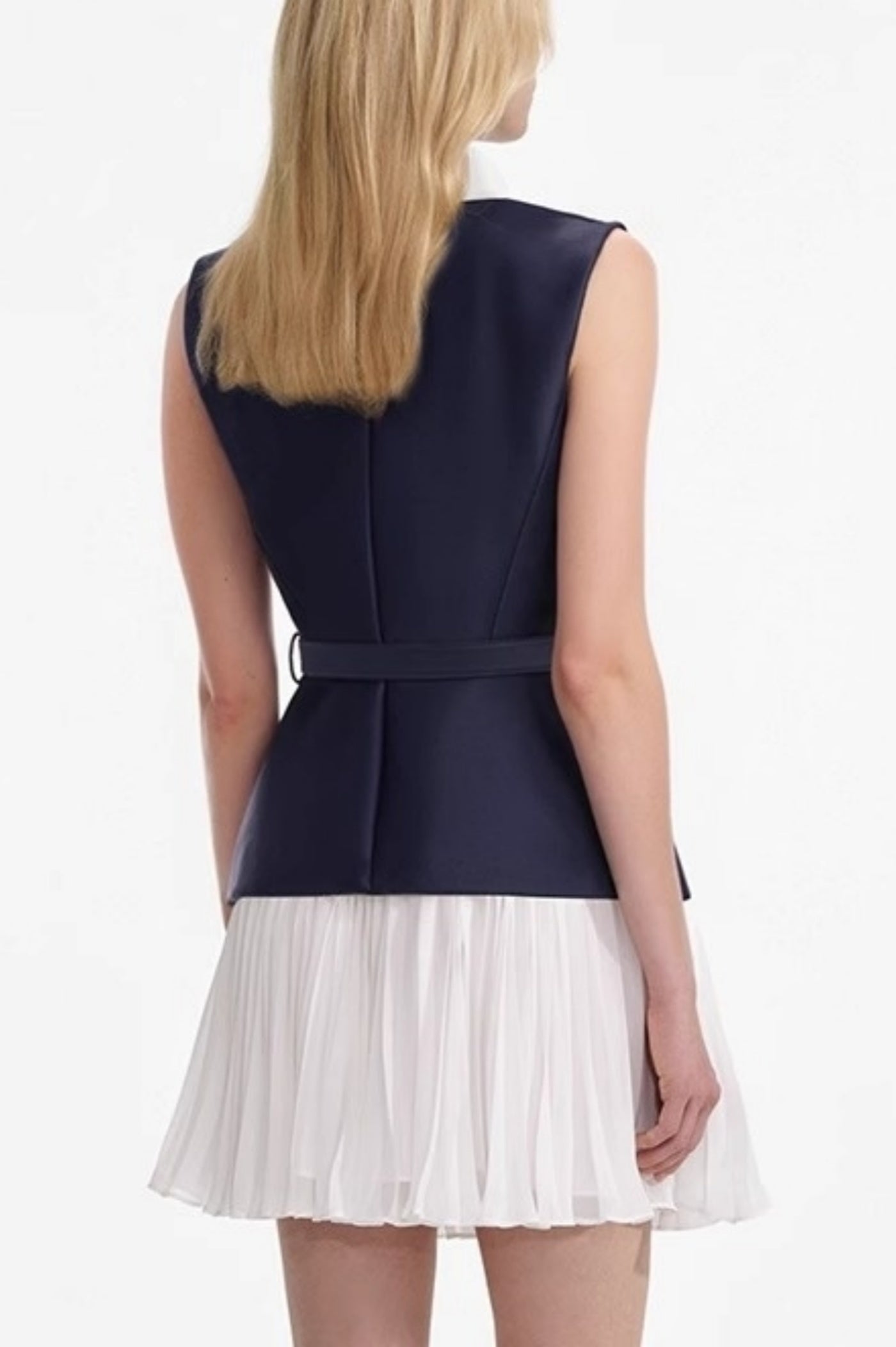 Sleeveless Belted Chiffon Mini Dress Avalabel