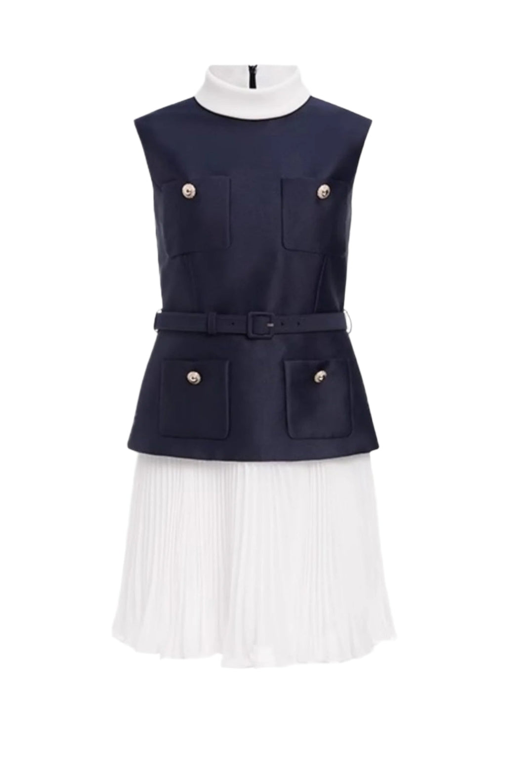 Sleeveless Belted Chiffon Mini Dress Avalabel