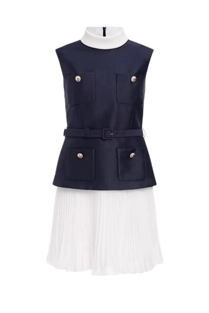 Sleeveless Belted Chiffon Mini Dress