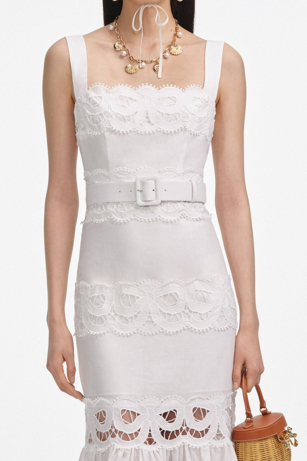 Keane Lace Insert Belted Midi Dress Avalabel