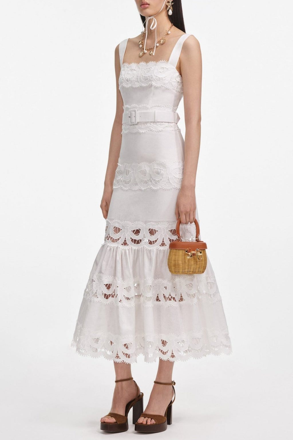 Keane Lace Insert Belted Midi Dress Avalabel