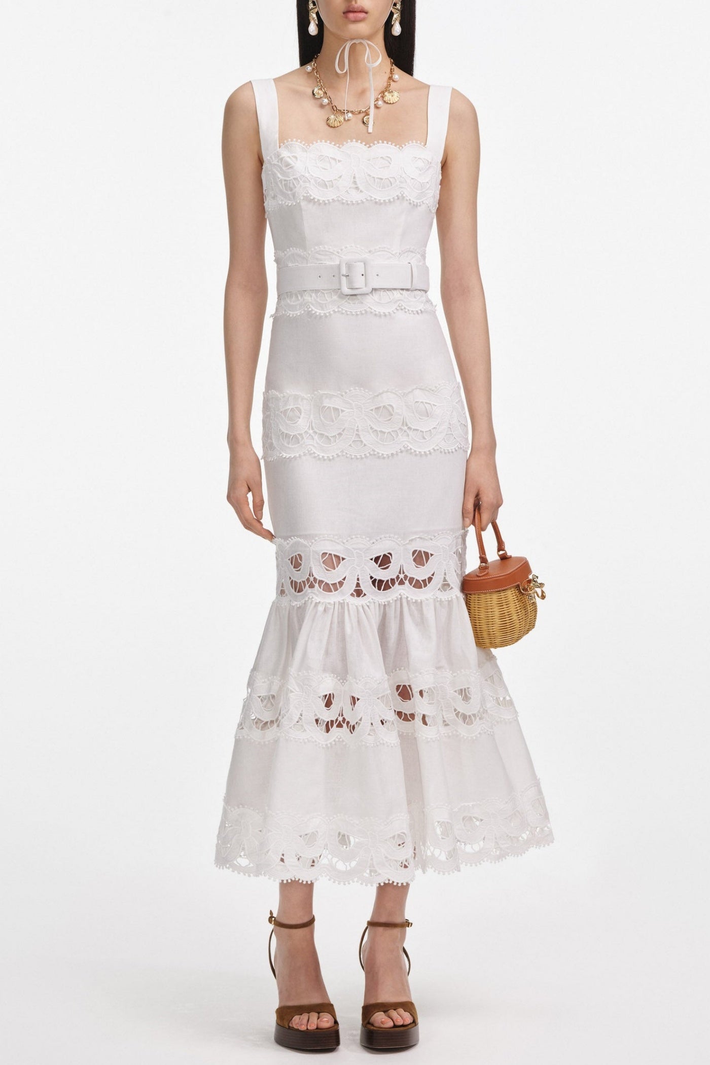 Keane Lace Insert Belted Midi Dress Avalabel