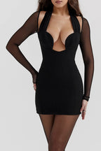 Kieran Halter Plunge Mesh Mini Dress Avalabel