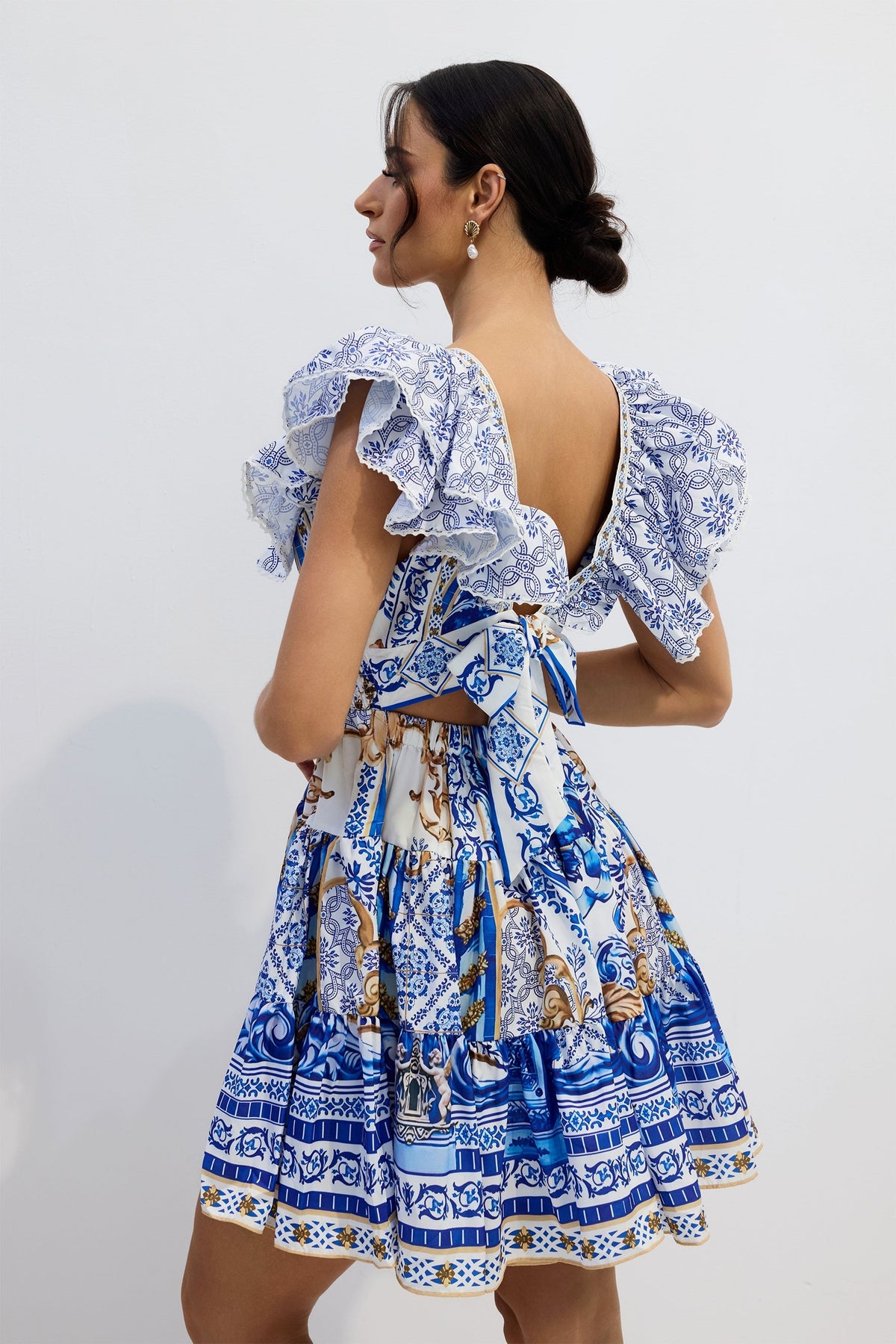 Printed Plunge Neck Mini Dress Avalabel