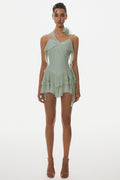 Kyrie Halter Floral Ruffle Mini Dress - Green Avalabel