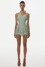 Kyrie Halter Floral Ruffle Mini Dress - Green Avalabel