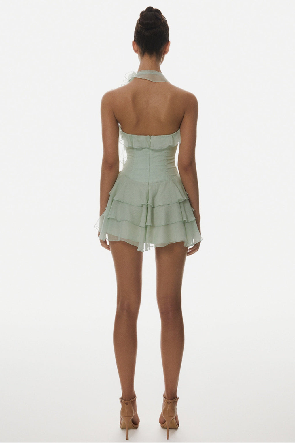 Kyrie Halter Floral Ruffle Mini Dress - Green Avalabel