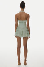 Kyrie Halter Floral Ruffle Mini Dress - Green Avalabel