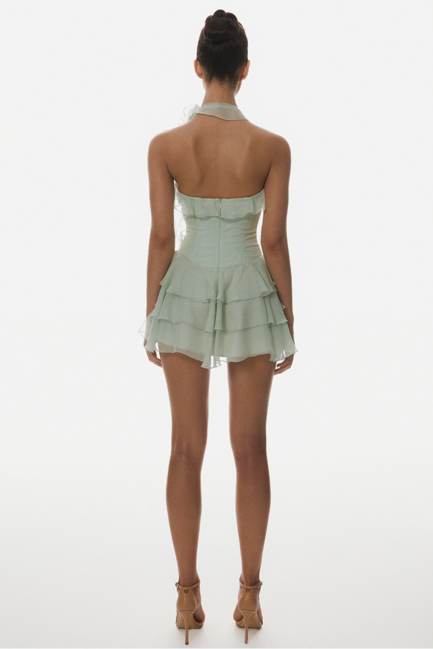 Kyrie Halter Floral Ruffle Mini Dress - Green Avalabel