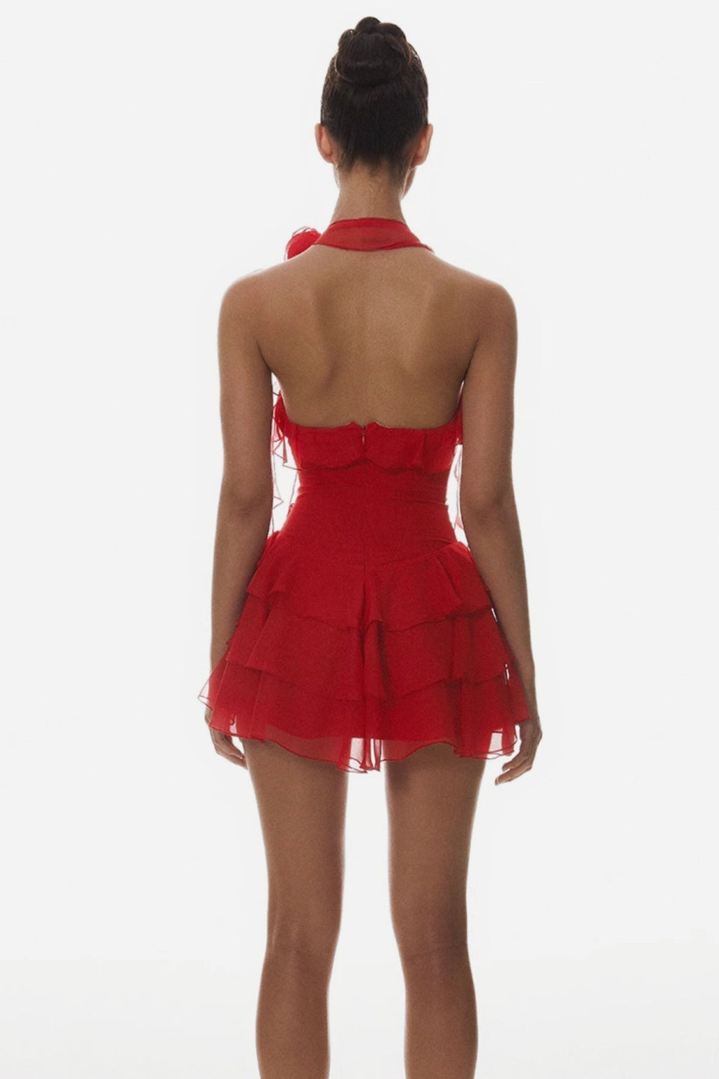 Kyrie Halter Floral Ruffle Mini Dress - Red Avalabel