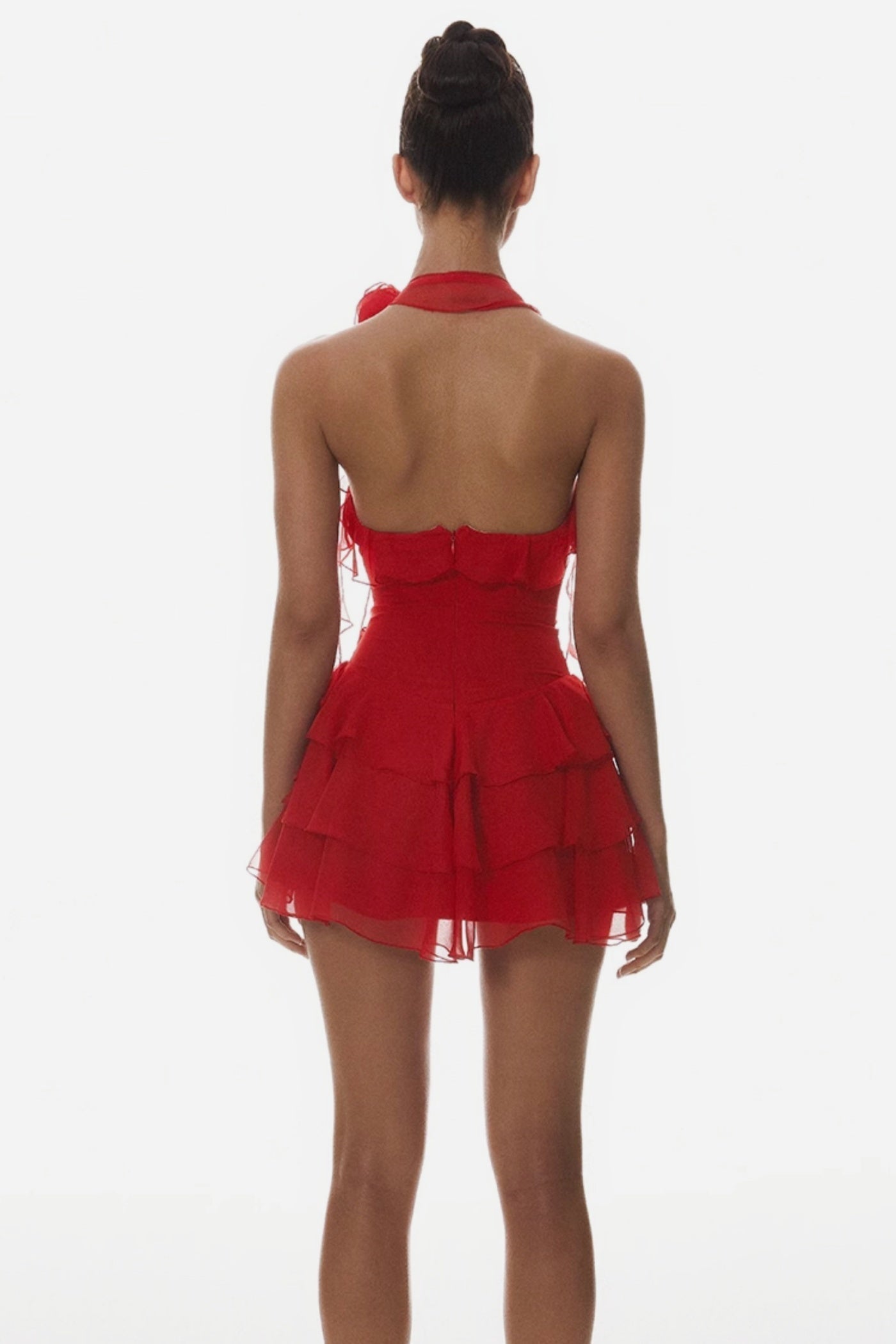 Kyrie Halter Floral Ruffle Mini Dress - Red Avalabel