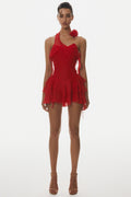 Kyrie Halter Floral Ruffle Mini Dress - Red Avalabel