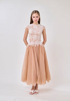 elvira Sequin lace crochet patchwork mesh maxi dress in brown Avalabel