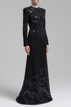 Jacqueline Black Lace Embroidered Long Sleeve Maxi Dress Avalabel