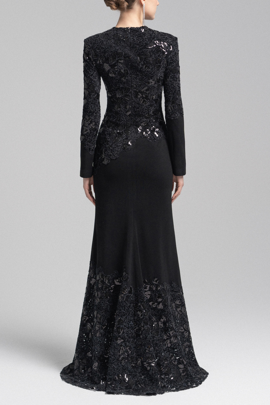 Jacqueline Black Lace Embroidered Long Sleeve Maxi Dress Avalabel