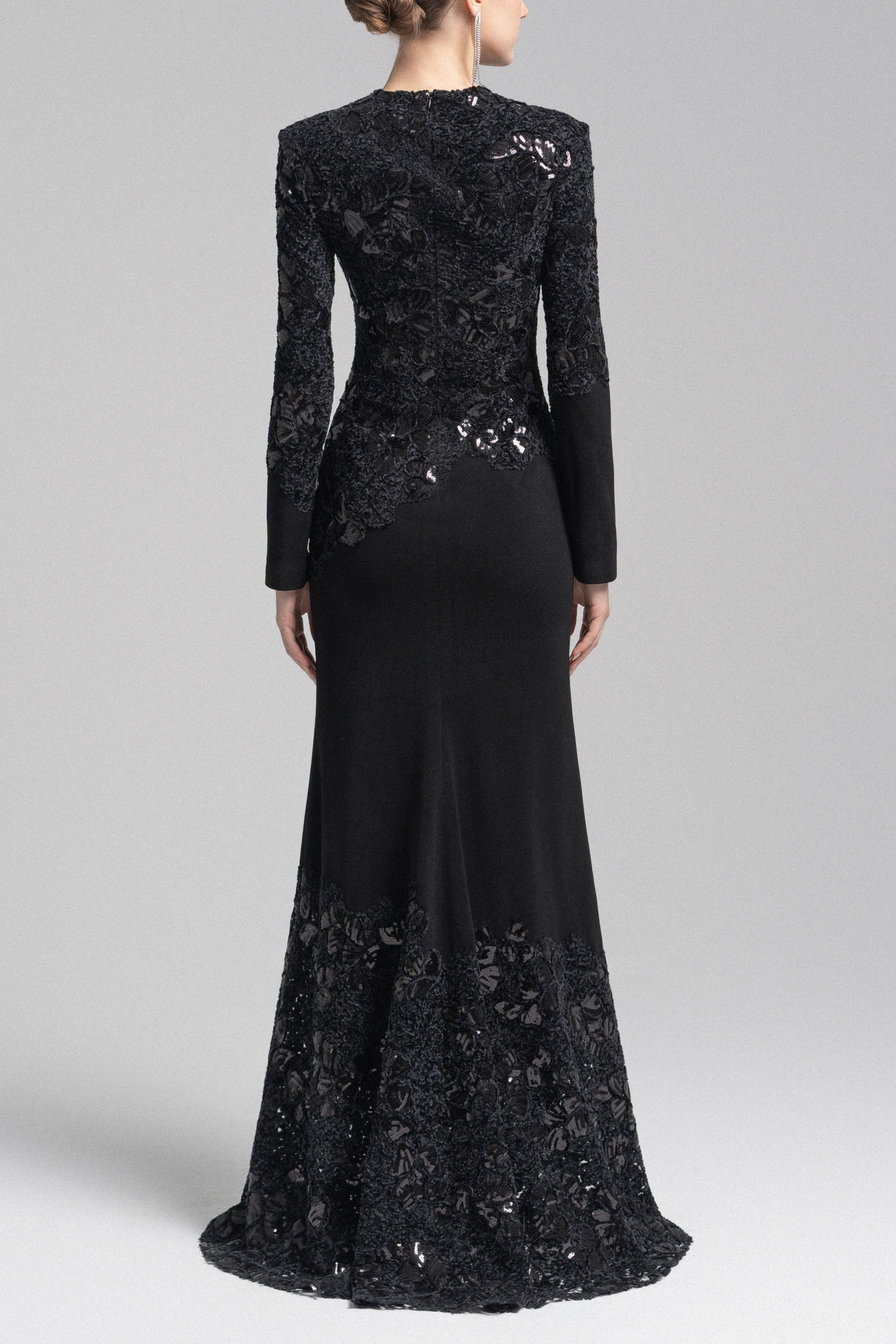 Jacqueline Black Lace Embroidered Long Sleeve Maxi Dress Avalabel
