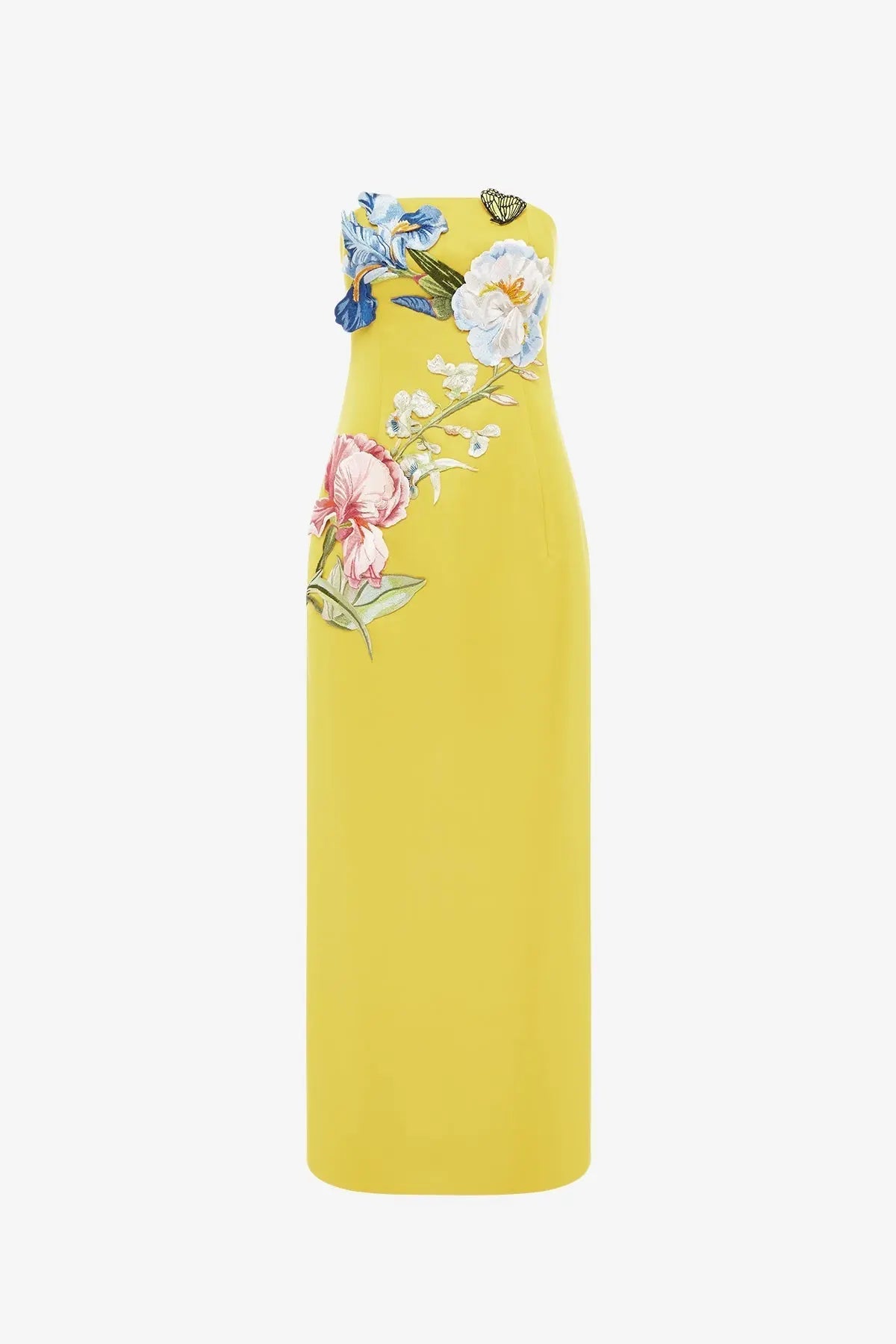 heloise Appliqué Floral Bustier Maxi Dress in yellow Avalabel