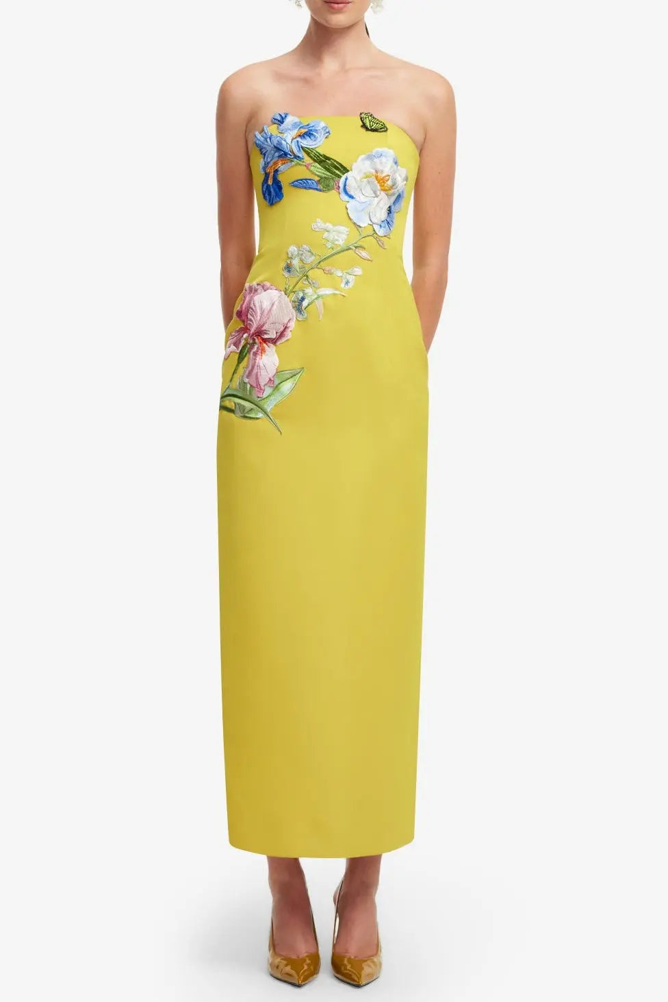 heloise Appliqué Floral Bustier Maxi Dress in yellow Avalabel