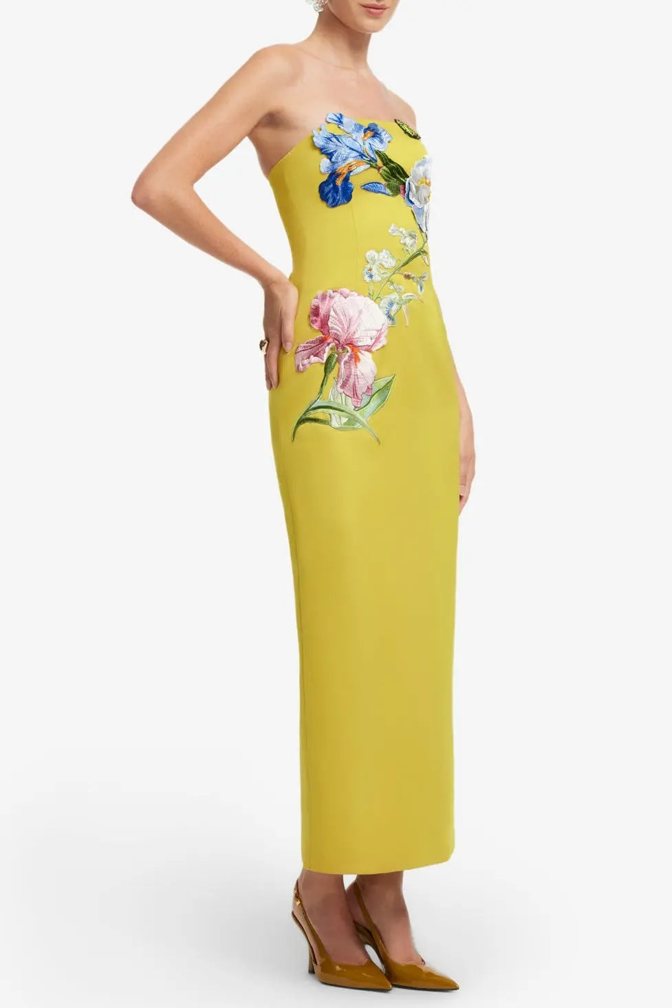 heloise Appliqué Floral Bustier Maxi Dress in yellow Avalabel