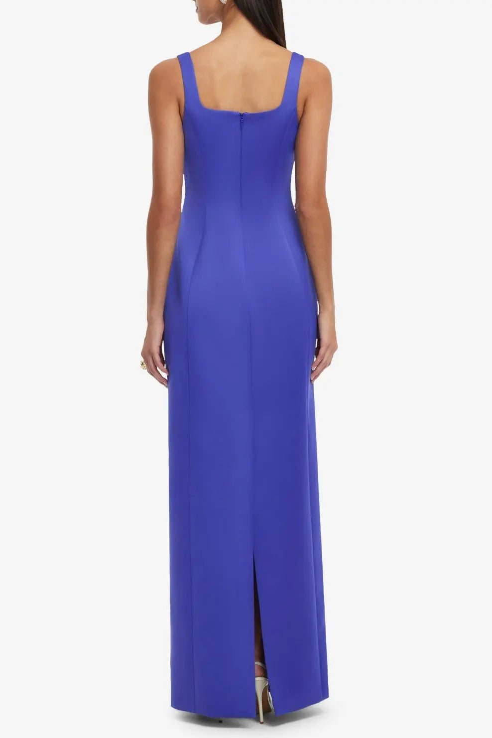 nicola square neck flower embroidery satin maxi dress in blue Avalabel