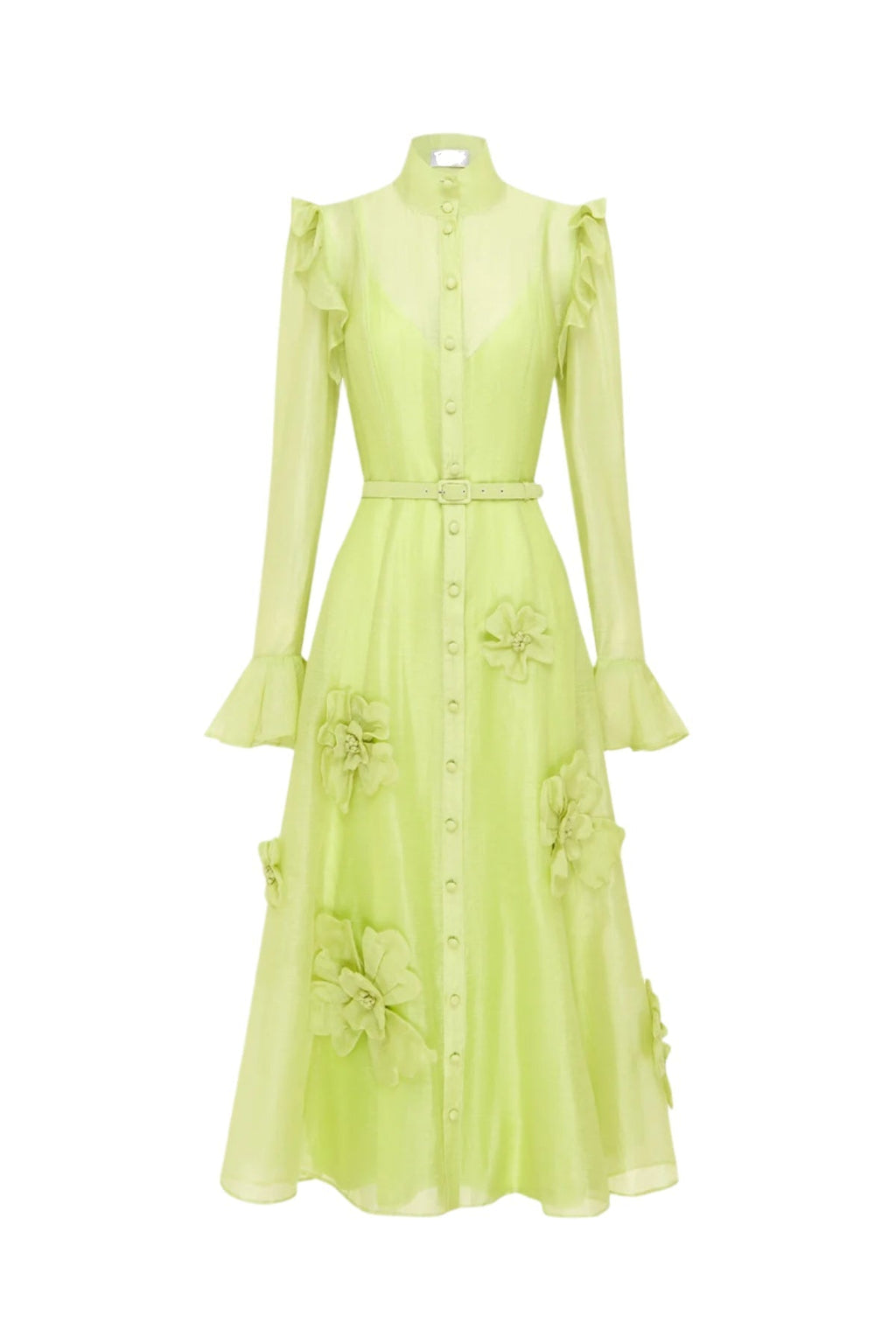 3D Flower Butterfly Sleeve Midi Dress - Chartreuse Avalabel