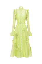 3D Flower Butterfly Sleeve Midi Dress - Chartreuse Avalabel