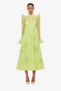 3D Flower Butterfly Sleeve Midi Dress - Chartreuse Avalabel