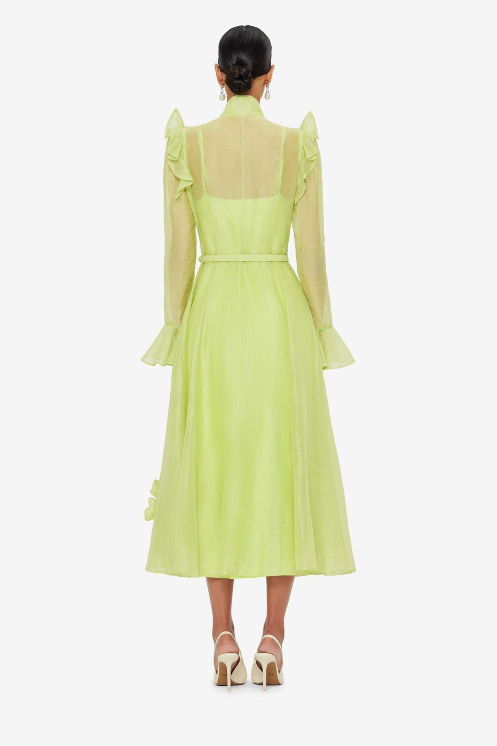 3D Flower Butterfly Sleeve Midi Dress - Chartreuse Avalabel