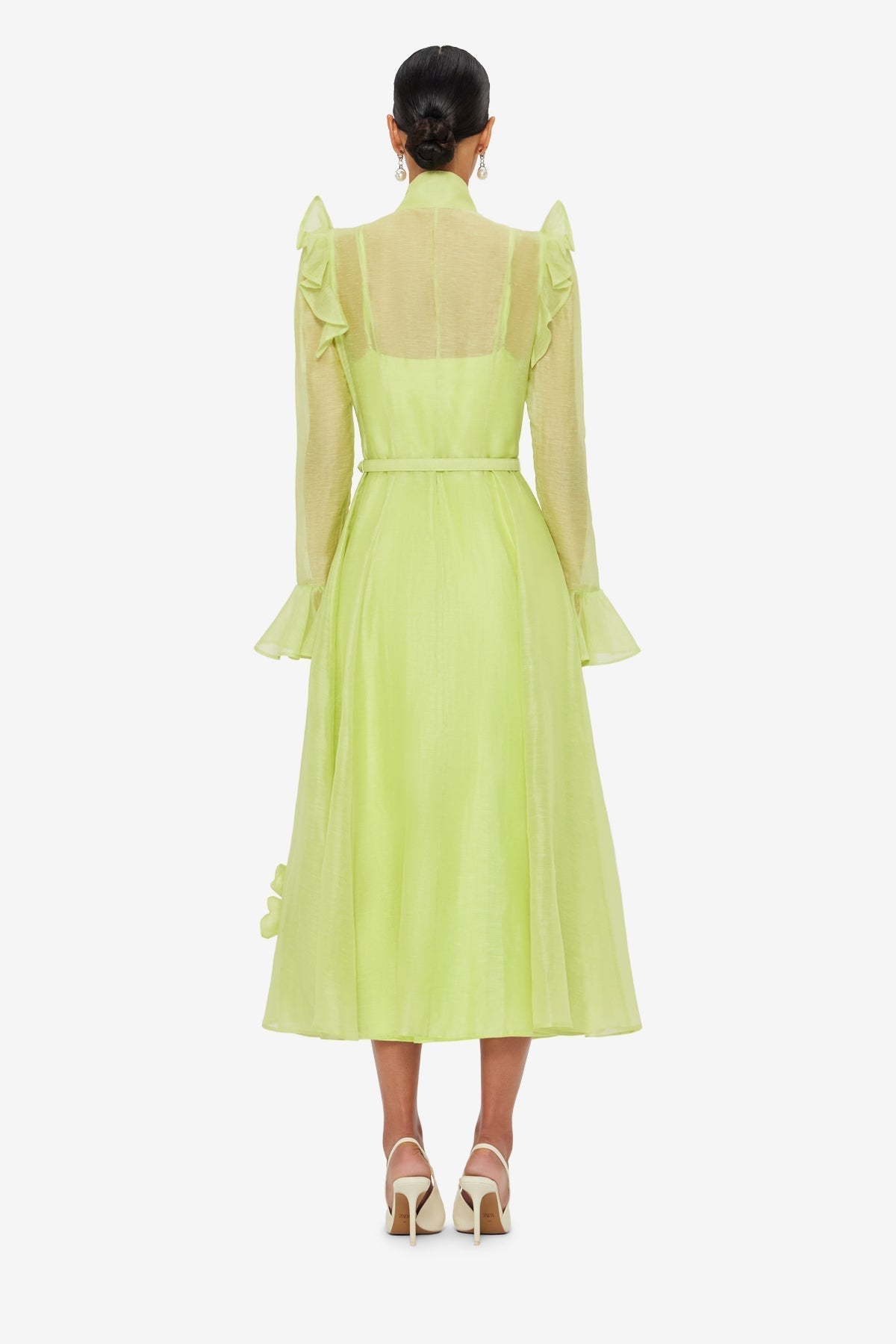 3D Flower Butterfly Sleeve Midi Dress - Chartreuse Avalabel