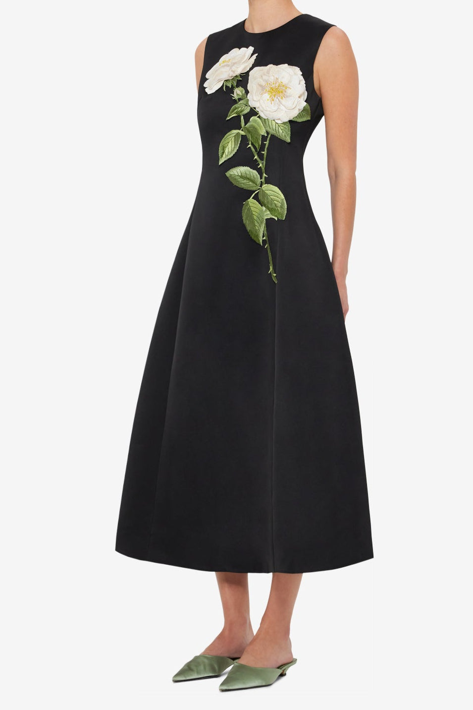 Kate Floral Print Embellished Sleeveless Midi Dress in Black Avalabel