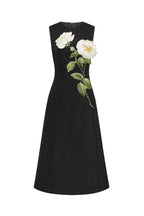 Kate Floral Print Embellished Sleeveless Midi Dress in Black Avalabel