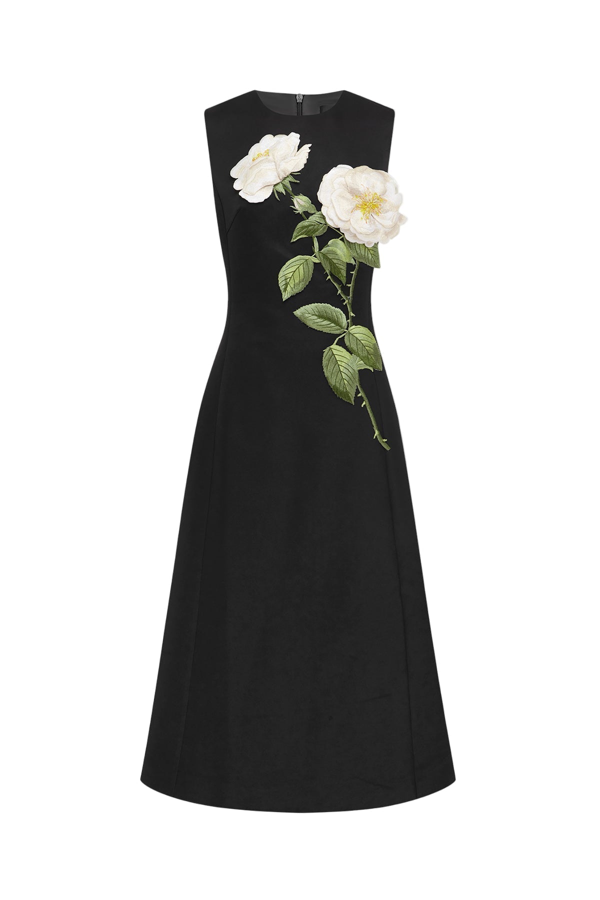 Kate Floral Print Embellished Sleeveless Midi Dress in Black Avalabel