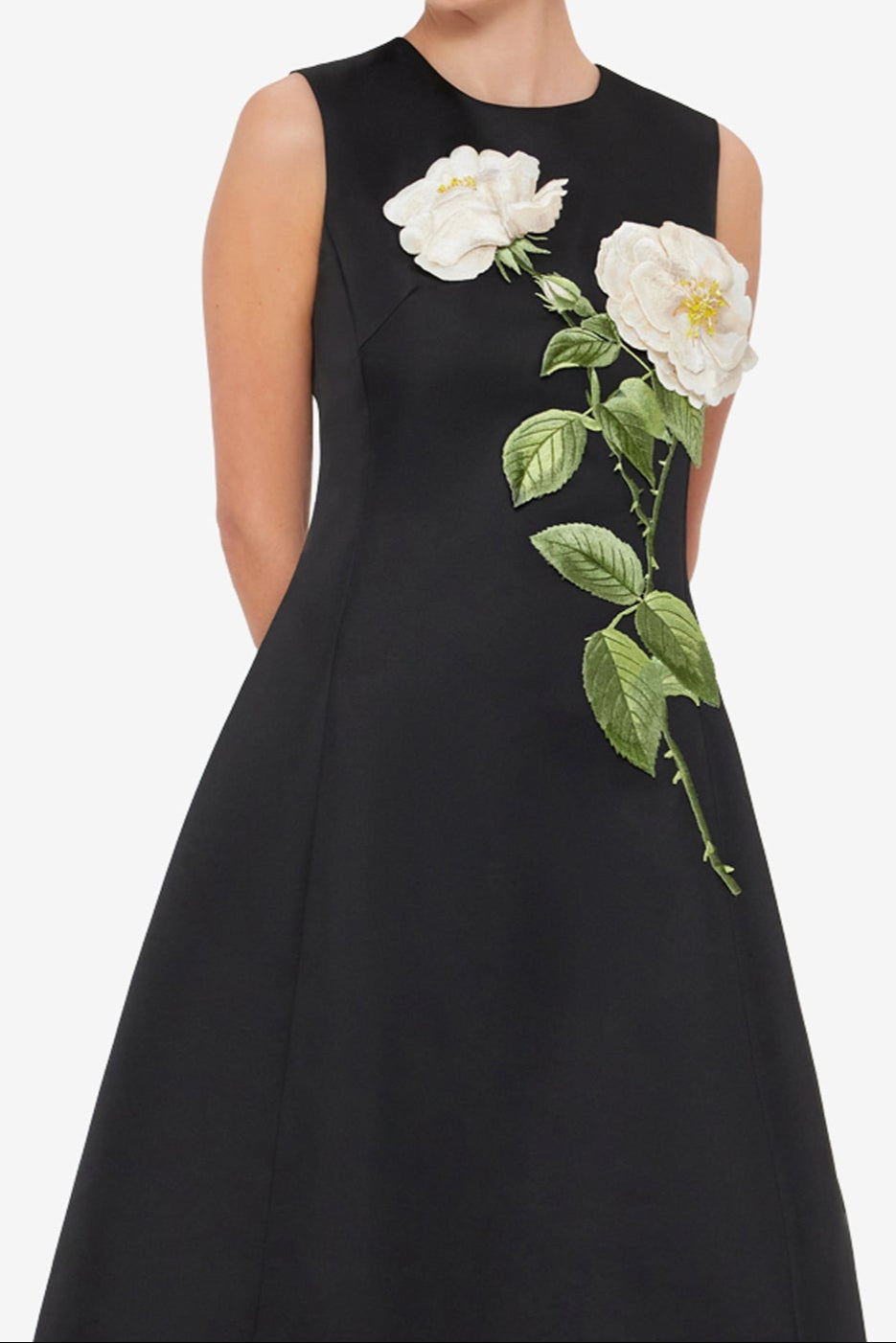 Kate Floral Print Embellished Sleeveless Midi Dress in Black Avalabel