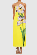 Suzanne Appliqué Floral Bustier Maxi Dress in Yellow Avalabel