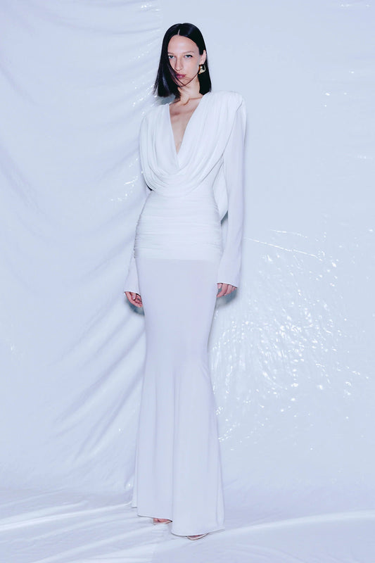 Linus V-neck Draped Backless Maxi Dress