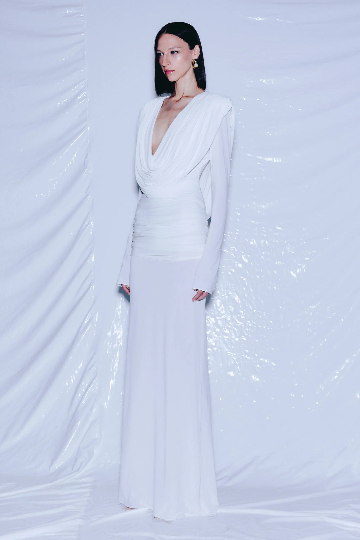Linus V-neck Draped Backless Maxi Dress