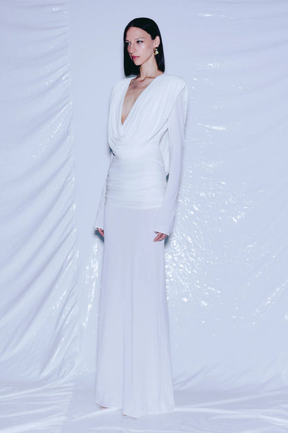 Linus V-neck Draped Backless Maxi Dress