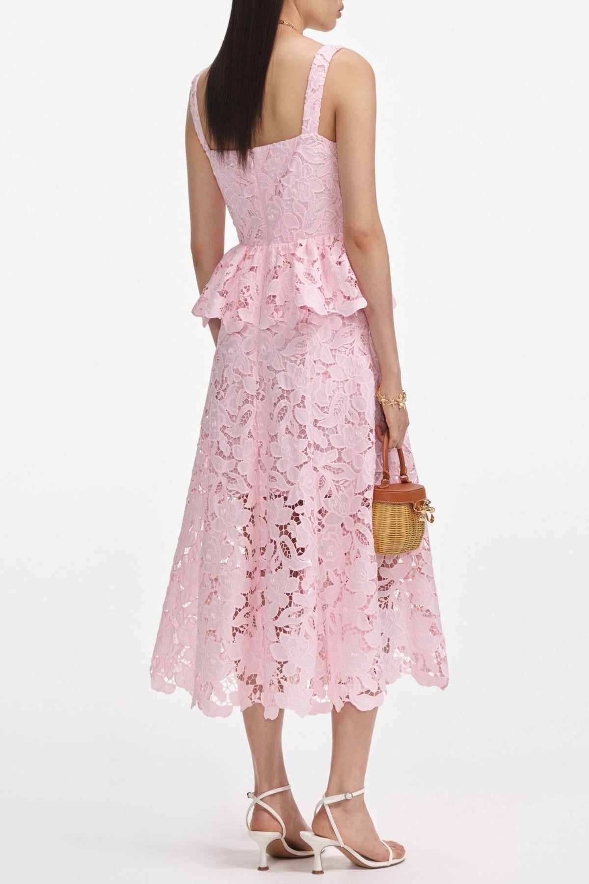 Pink Lace Peplum Midi Dress Avalabel
