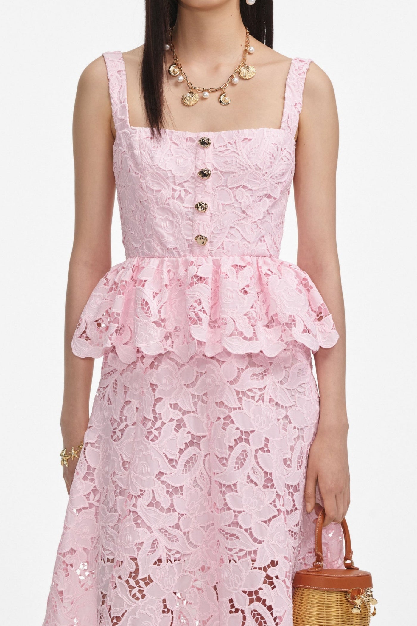 Pink Lace Peplum Midi Dress Avalabel